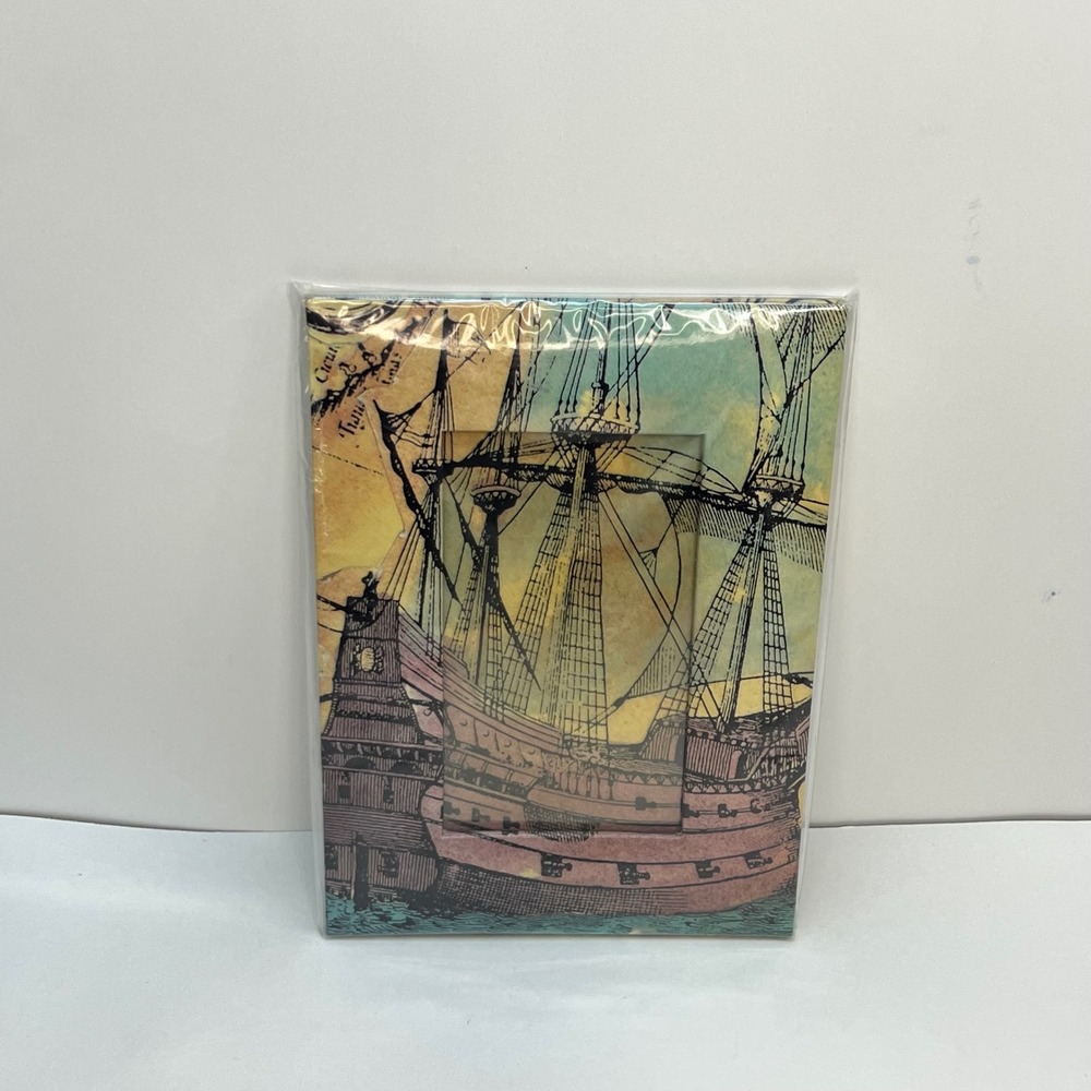 Vintage Nautical Tall Ship Picture Frame 5x7‎ Coastal Maritime Decor Small Photo